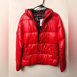 Superdry Red Puffer Jacket - Hooded Quilted Coat(brand new)